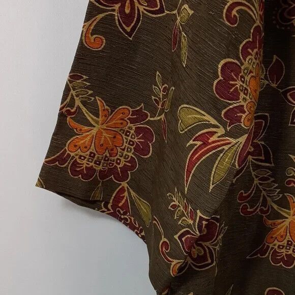 Nomadic Traders size large silk linen floral boxy 3/4 sleeve button front - Picture 4 of 11